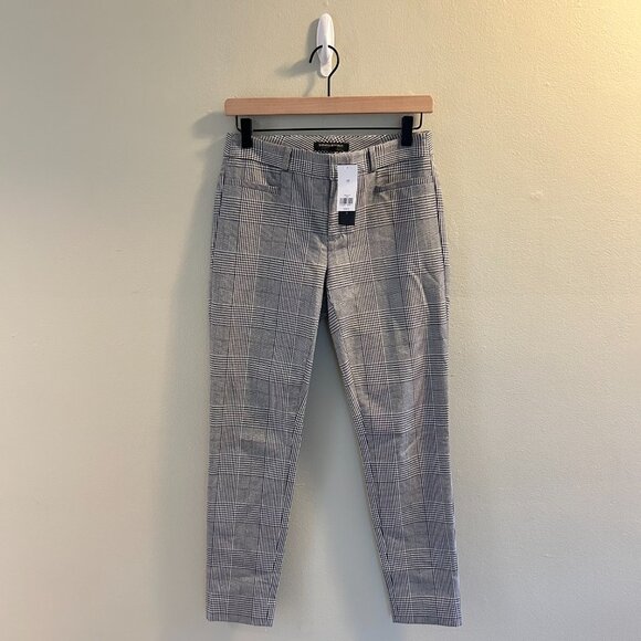 Banana Republic Sloan Plaid Pants Womens Size 0 Grey Skinny Work Slacks Pockets - Picture 2 of 9